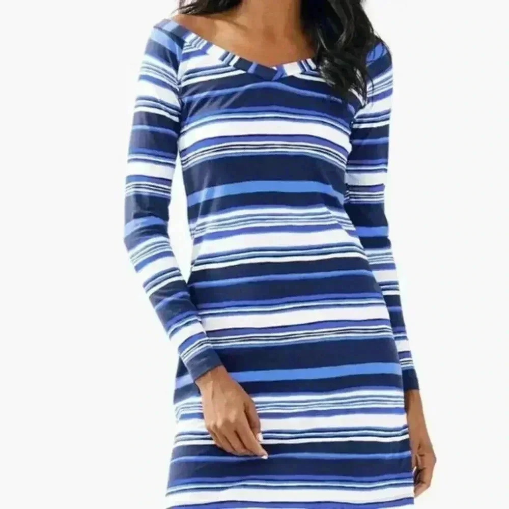 Lilly Pulitzer Suzanna Dress Blue & White Striped V-neck Long Sleeve Mini XXS